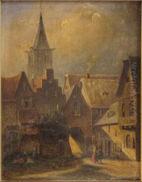 Town Scene Oil Painting by Pieter Gerard Vertin