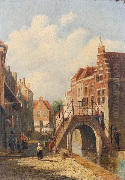 Dutch Canal Scene Oil Painting by Pieter Gerard Vertin