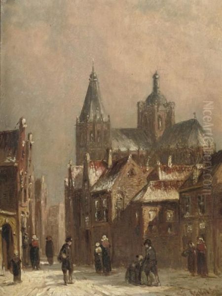 A Town Scene In Winter Oil Painting by Pieter Gerard Vertin