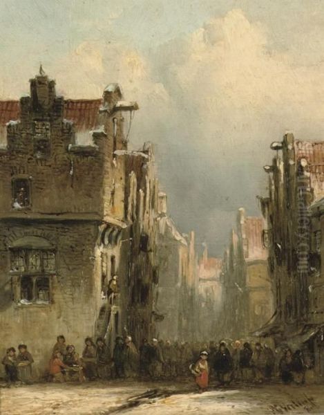 A Busy Market Day Oil Painting by Pieter Gerard Vertin