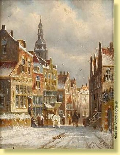 Ruelle Animee Sous La Neige Oil Painting by Pieter Gerard Vertin