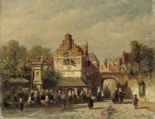 A Busy Market In Summer Oil Painting by Pieter Gerard Vertin