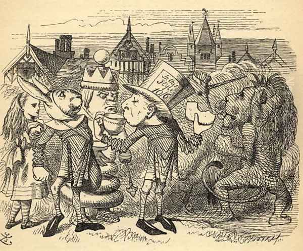 The Mad Hatter, Hare, the King and Alice, illustration from Through the Looking Glass by Lewis Carroll 1832-98 first published 1871 Oil Painting by John Tenniel