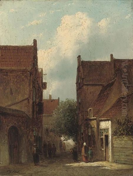 Market Day On A Dutch Street Oil Painting by Pieter Gerard Vertin