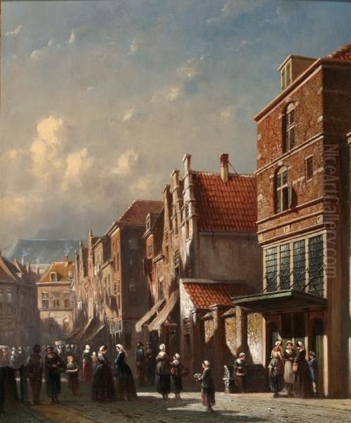 Zonnig Stadsgezicht Te Alkmaar Oil Painting by Pieter Gerard Vertin