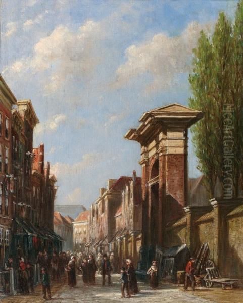 Straatje Met Vele Figuren Bij Een Poort Oil Painting by Pieter Gerard Vertin