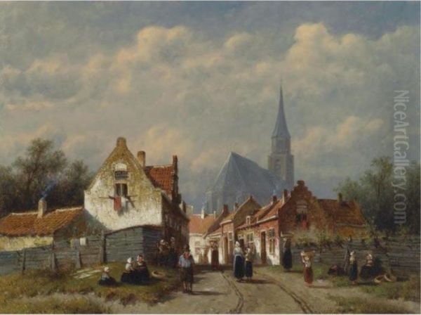 Laundry Day In A Dutch Town Oil Painting by Pieter Gerard Vertin