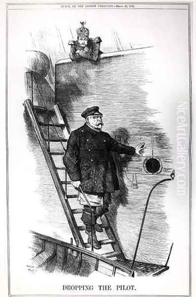 Dropping the Pilot, caricature of Otto von Bismarck 1815-98 and Kaiser Wilhelm II 1797-1888 from Punch, or The London Charivari, 29th March 1890 Oil Painting by John Tenniel