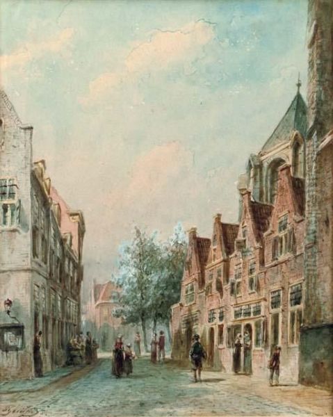 A Dutch Street In Summer Oil Painting by Pieter Gerard Vertin