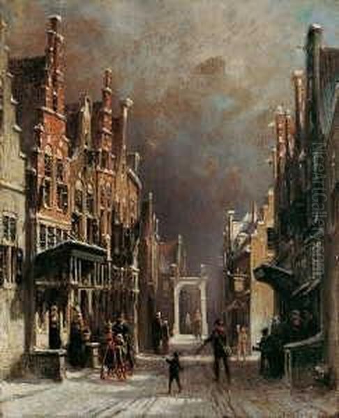 Winterliche Strassenszene. Oil Painting by Pieter Gerard Vertin