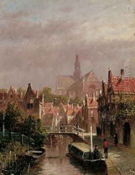 Stadtansicht Mit Einem Kanal. Oil Painting by Pieter Gerard Vertin