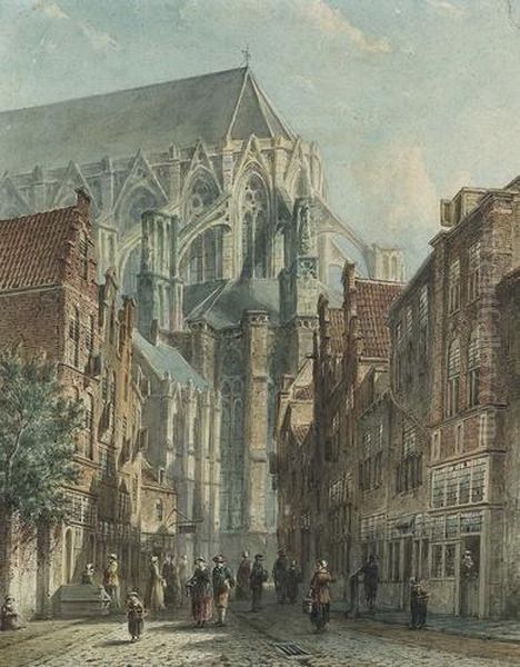 Stadtpartie In Utrecht. Oil Painting by Pieter Gerard Vertin