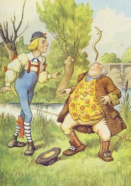 Father William Balancing an Eel on his Nose, illustration from Alice in Wonderland by Lewis Carroll 1832-9 Oil Painting by John Tenniel