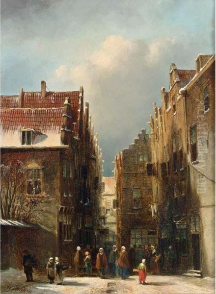 Wintry Dutch Town Oil Painting by Pieter Gerard Vertin