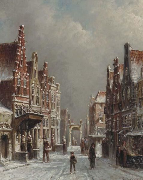 A Snowcovered Street In Alkmaar Oil Painting by Pieter Gerard Vertin