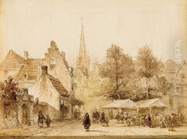 Market Day In A Dutch Town Oil Painting by Pieter Gerard Vertin