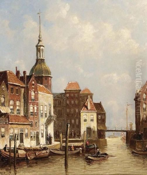 View On A Canal In A Dutch Town Oil Painting by Pieter Gerard Vertin