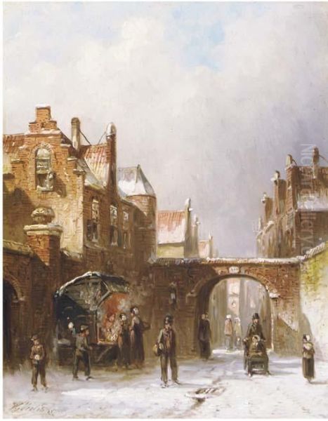 A Winter's Day In Town Oil Painting by Pieter Gerard Vertin