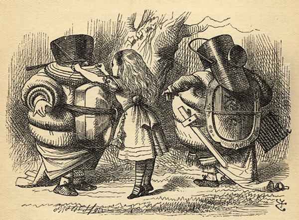 The Battle over the Rattle, illustration from Through the Looking Glass by Lewis Carroll 1832-98 first published 1871 Oil Painting by John Tenniel