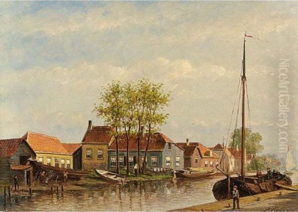 A Village On The Waterfront Oil Painting by Pieter Gerard Vertin