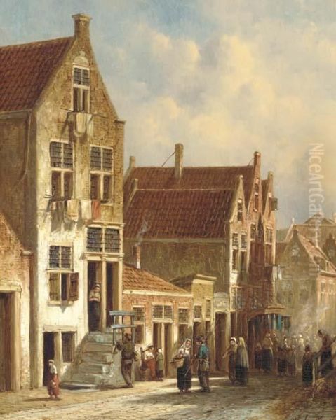 A Village Scene Oil Painting by Pieter Gerard Vertin