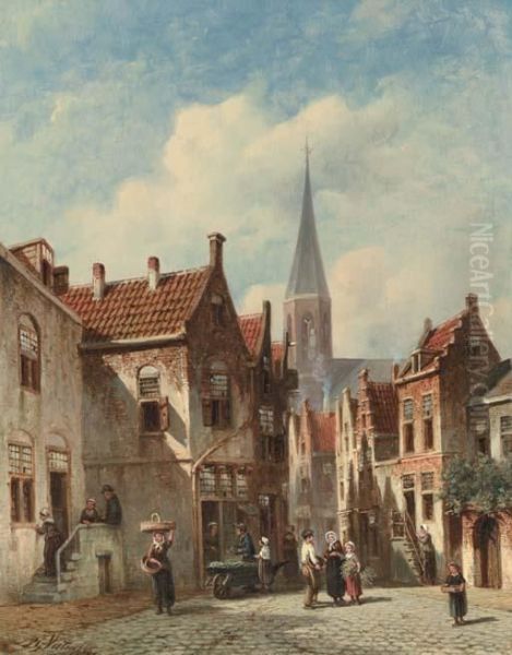 Villagers In A Dutch Town Oil Painting by Pieter Gerard Vertin