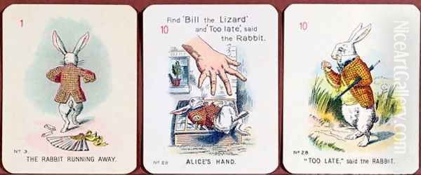 Three Happy Family cards depicting characters from Alice in Wonderland by Lewis Carroll (1832-98) adapted by Emily Gertrude Thomson d.1932 early 20th century Oil Painting by John Tenniel