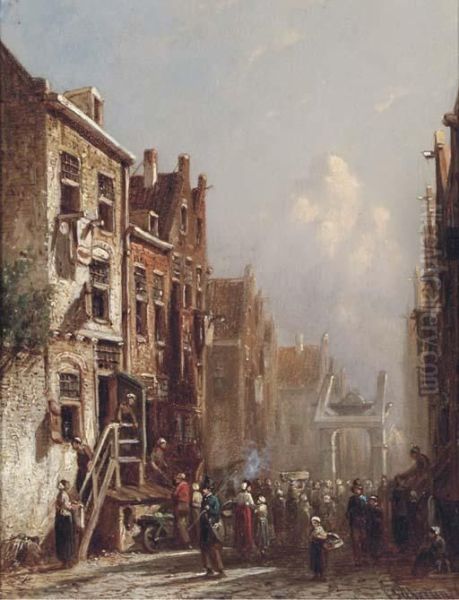 Een Gezigt In De Jodenbuurt: The Jewish Quarter, Amsterdam Oil Painting by Pieter Gerard Vertin