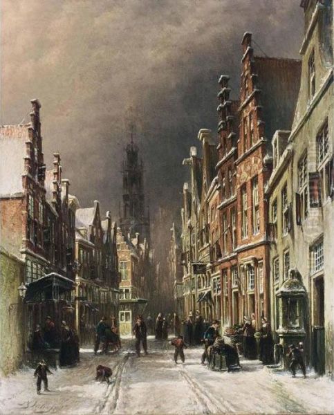 A View Of Haarlem In Winter Oil Painting by Pieter Gerard Vertin