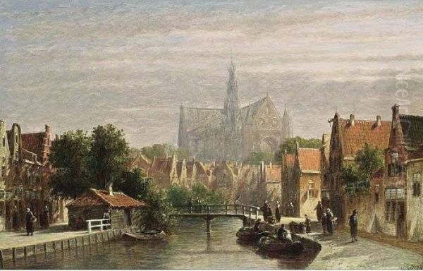 A View Of Haarlem, The Sint Bavo In The Distance Oil Painting by Pieter Gerard Vertin