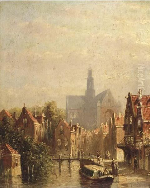 A Canal Scene In A Dutch Town Oil Painting by Pieter Gerard Vertin