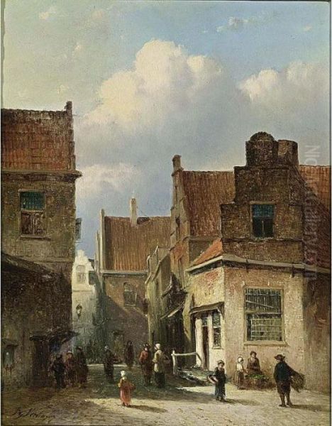 A Sunlit Dutch Town Oil Painting by Pieter Gerard Vertin