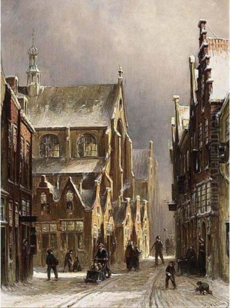 A View Of Leiden In Winter Oil Painting by Pieter Gerard Vertin