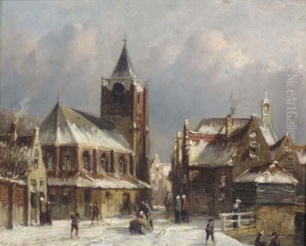 Winter Fun In A Village Oil Painting by Pieter Gerard Vertin