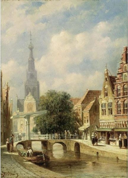 A Town Scene In Summer, Alkmaar Oil Painting by Pieter Gerard Vertin