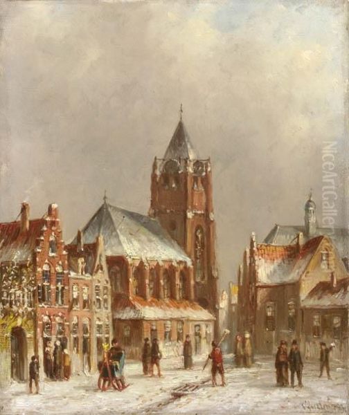 Town In Winter Oil Painting by Pieter Gerard Vertin