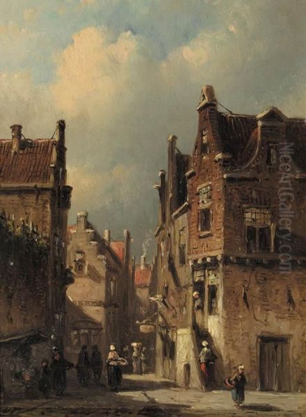 Townsfolk In A Street Oil Painting by Pieter Gerard Vertin