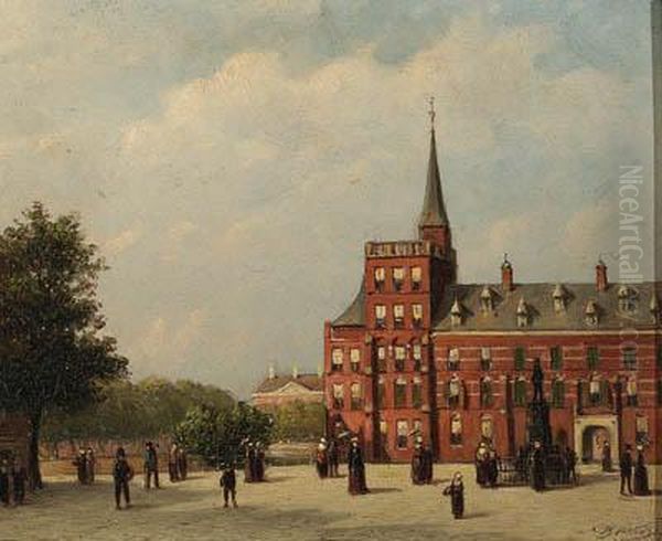 Elegant Figures Strolling Along The Buitenhof, The Hague Oil Painting by Pieter Gerard Vertin