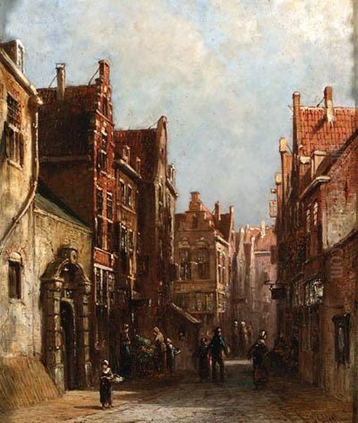 Townsfolk In A Street Oil Painting by Pieter Gerard Vertin