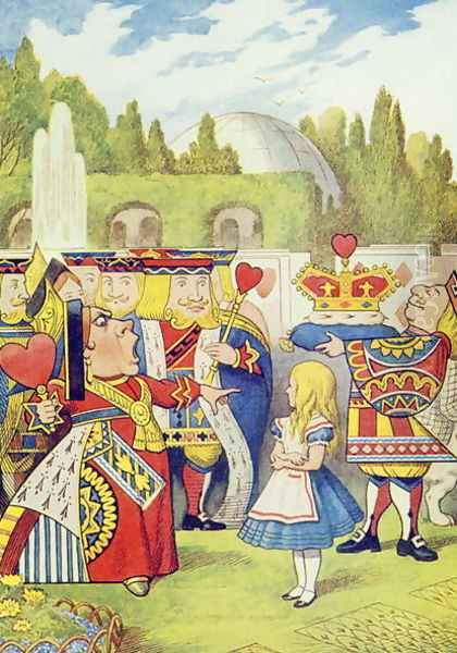 The Queen has come! And isnt she angry., illustration from Alice in Wonderland by Lewis Carroll 1832-98 Oil Painting by John Tenniel