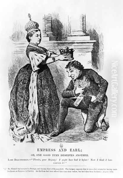 Empress and Earl or, One Good Turn Deserves Another, from Punch or the London Charivari, August 1876 Oil Painting by John Tenniel