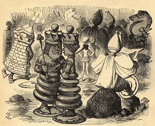 The Chess Players, illustration from Through the Looking Glass by Lewis Carroll 1832-98 first published 1871 Oil Painting by John Tenniel