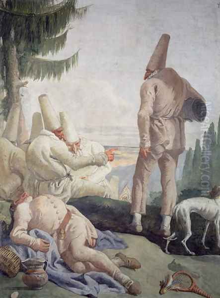 Pulcinella on Holiday Oil Painting by Giovanni Domenico Tiepolo