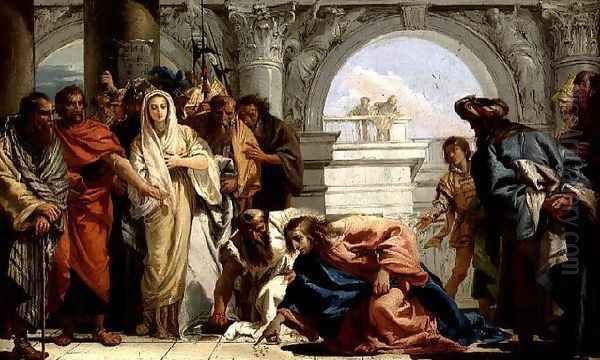 Christ and the Woman Taken in Adultery, 1750-53 Oil Painting by Giovanni Domenico Tiepolo