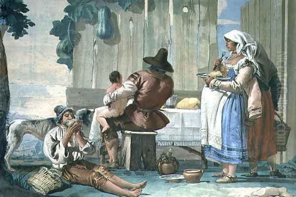 Peasants Eating out of Doors, from the Foresteria Guesthouse 1757 Oil Painting by Giovanni Domenico Tiepolo