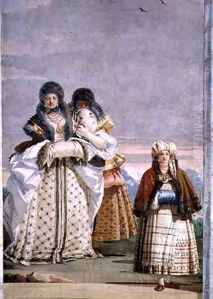 A Winter Stroll, from the Foresteria Guesthouse 1757 Oil Painting by Giovanni Domenico Tiepolo