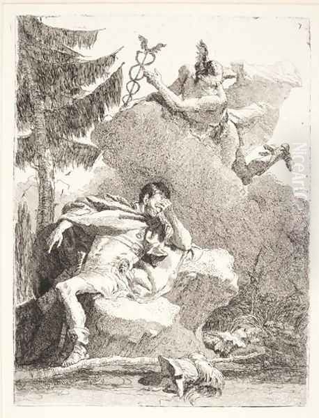 Mercury Appears to Aeneas in a Dream, c.1770 Oil Painting by Giovanni Domenico Tiepolo