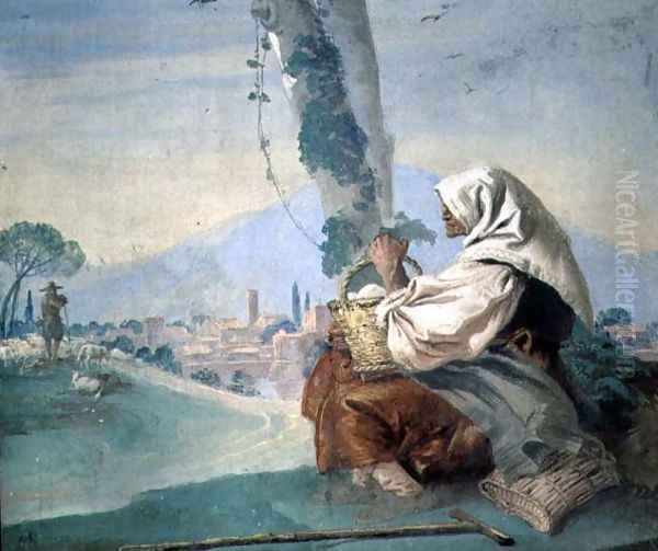 Old Peasant Woman with a Basket of Eggs, from the Foresteria Oil Painting by Giovanni Domenico Tiepolo