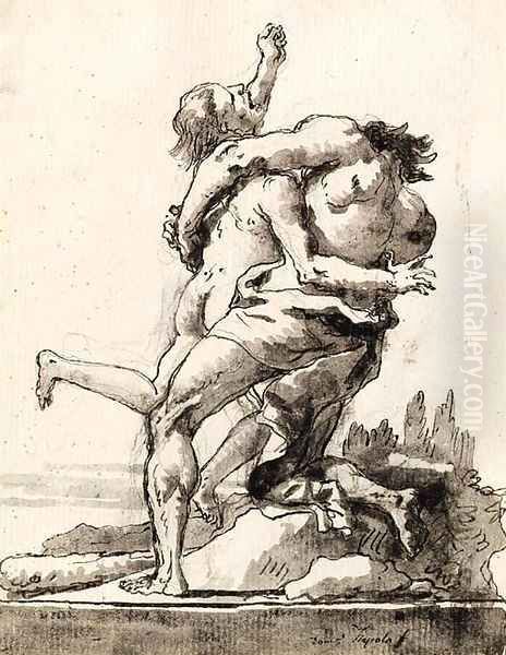 Hercules and Antaeus Oil Painting by Giovanni Domenico Tiepolo