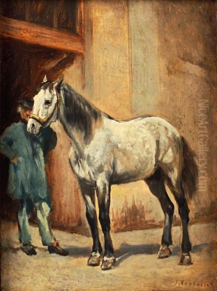 A Dapple Grey Horse Oil Painting by Jules Jacques Veyrassat